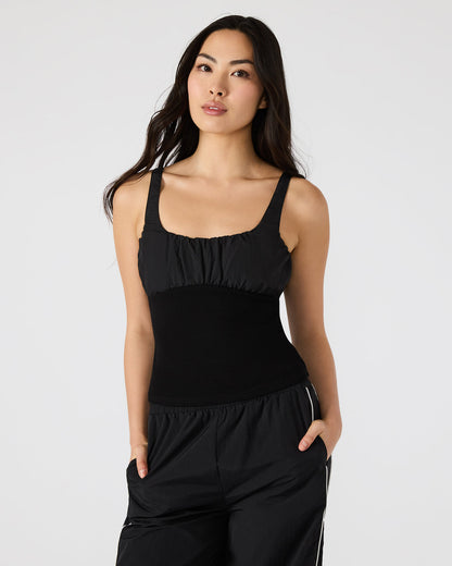 LUANA Black Pull-Over Ruched Tank Top - Steve Madden