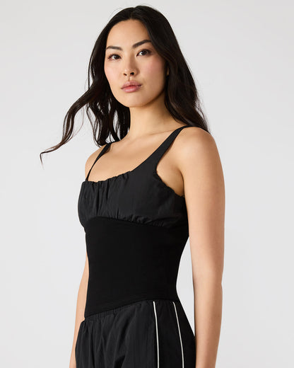 LUANA Black Pull-Over Ruched Tank Top - Steve Madden