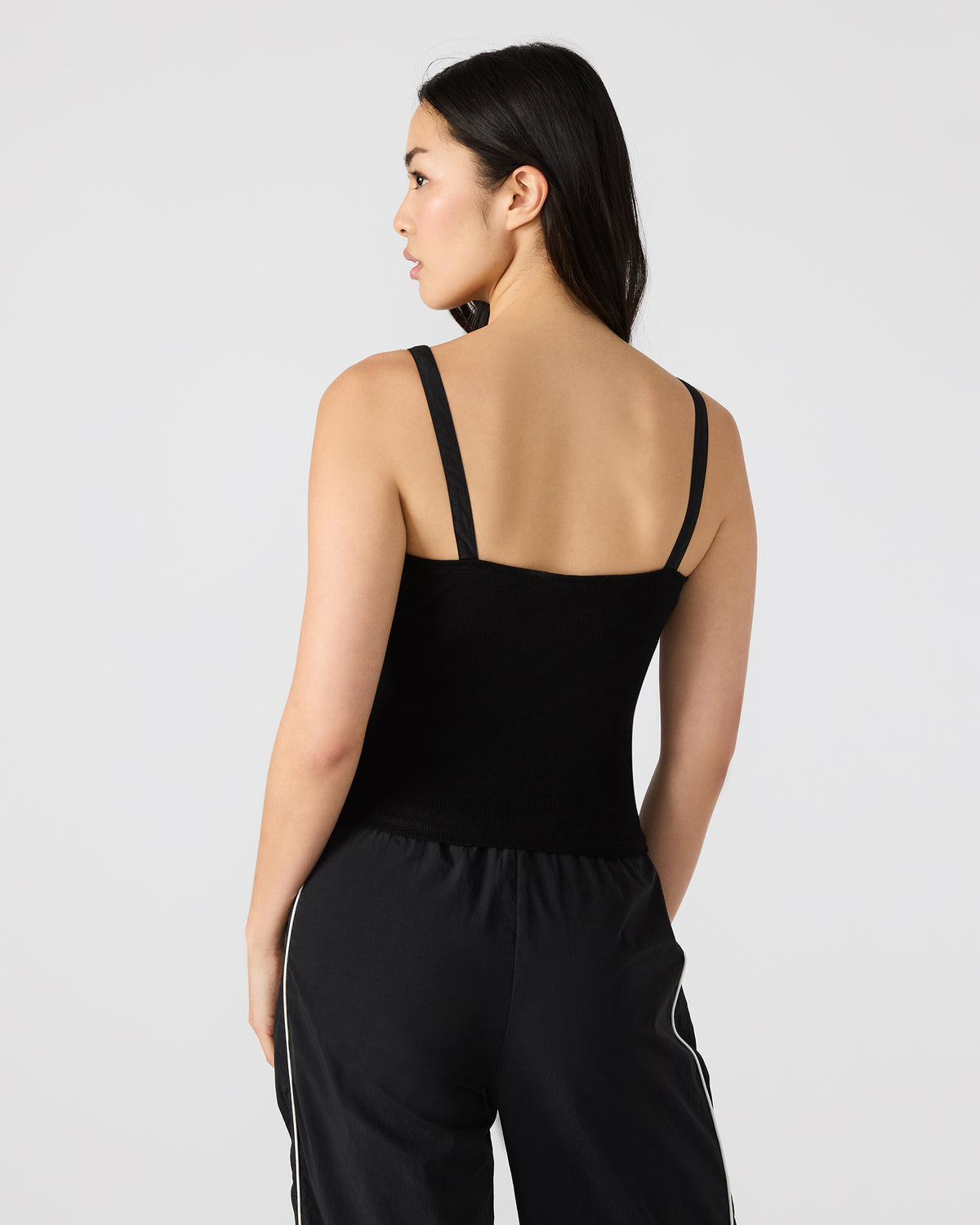 LUANA Black Pull-Over Ruched Tank Top - Steve Madden