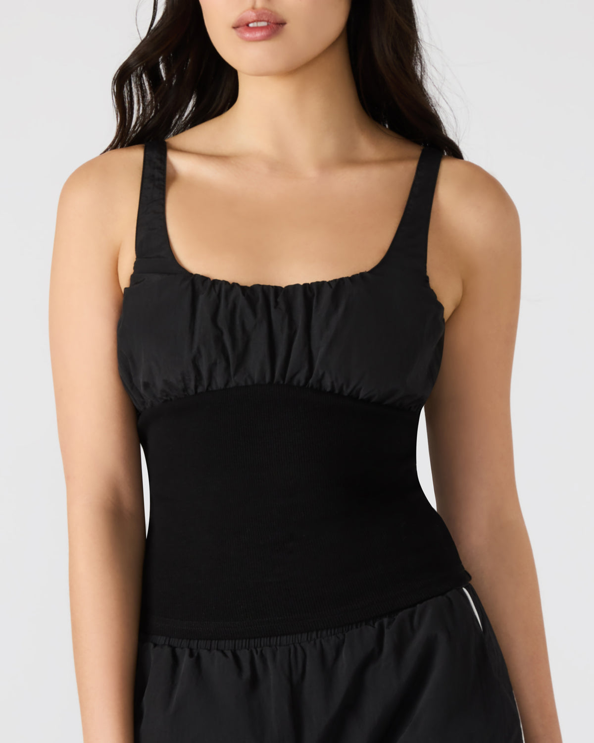 LUANA Black Pull-Over Ruched Tank Top - Steve Madden