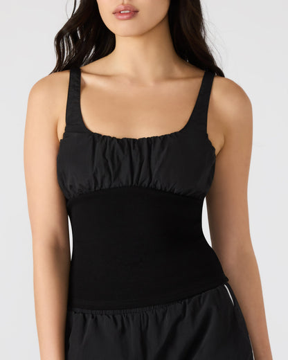 LUANA Black Pull-Over Ruched Tank Top - Steve Madden