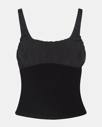 LUANA Black Pull-Over Ruched Tank Top - Steve Madden