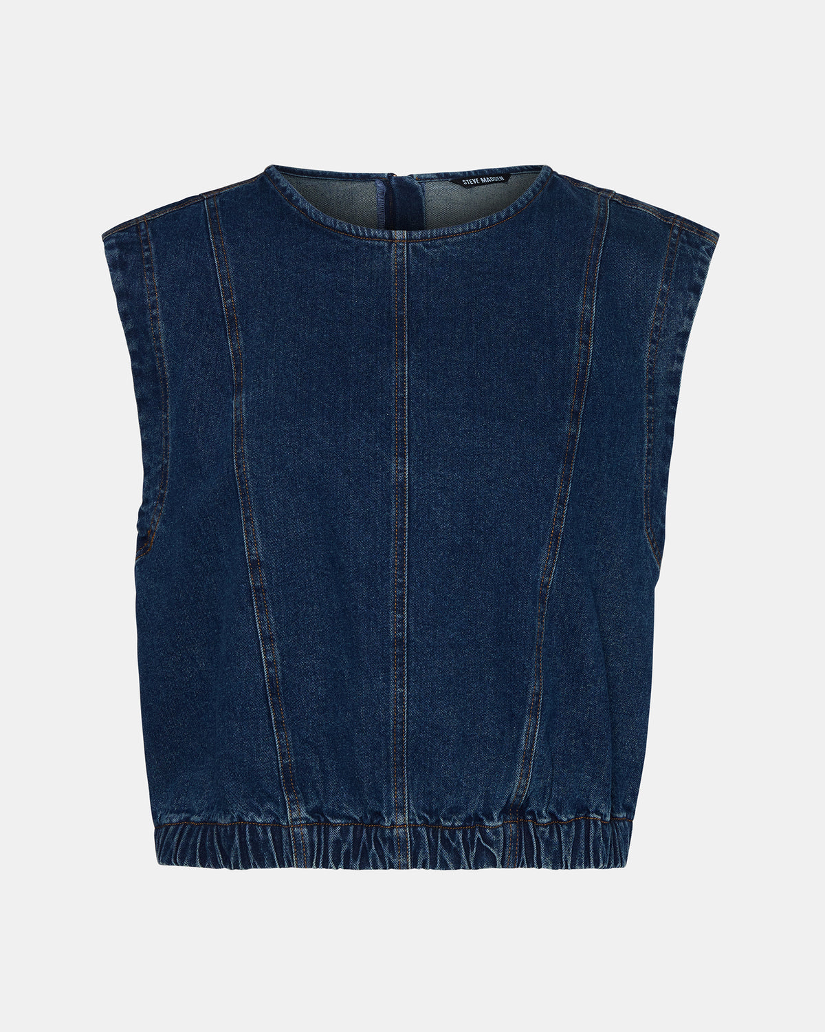 LEILA Denim Dark Blue Sleeveless Zipper Detail Women's Top - Steve Madden