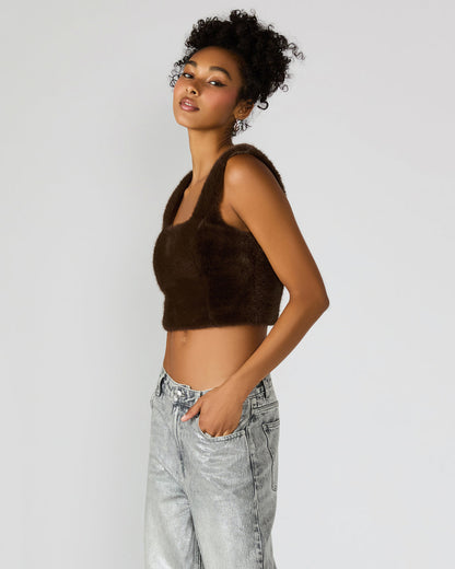 HANNIA Faux Fur Dark Espresso Cropped Women's Top - Steve Madden