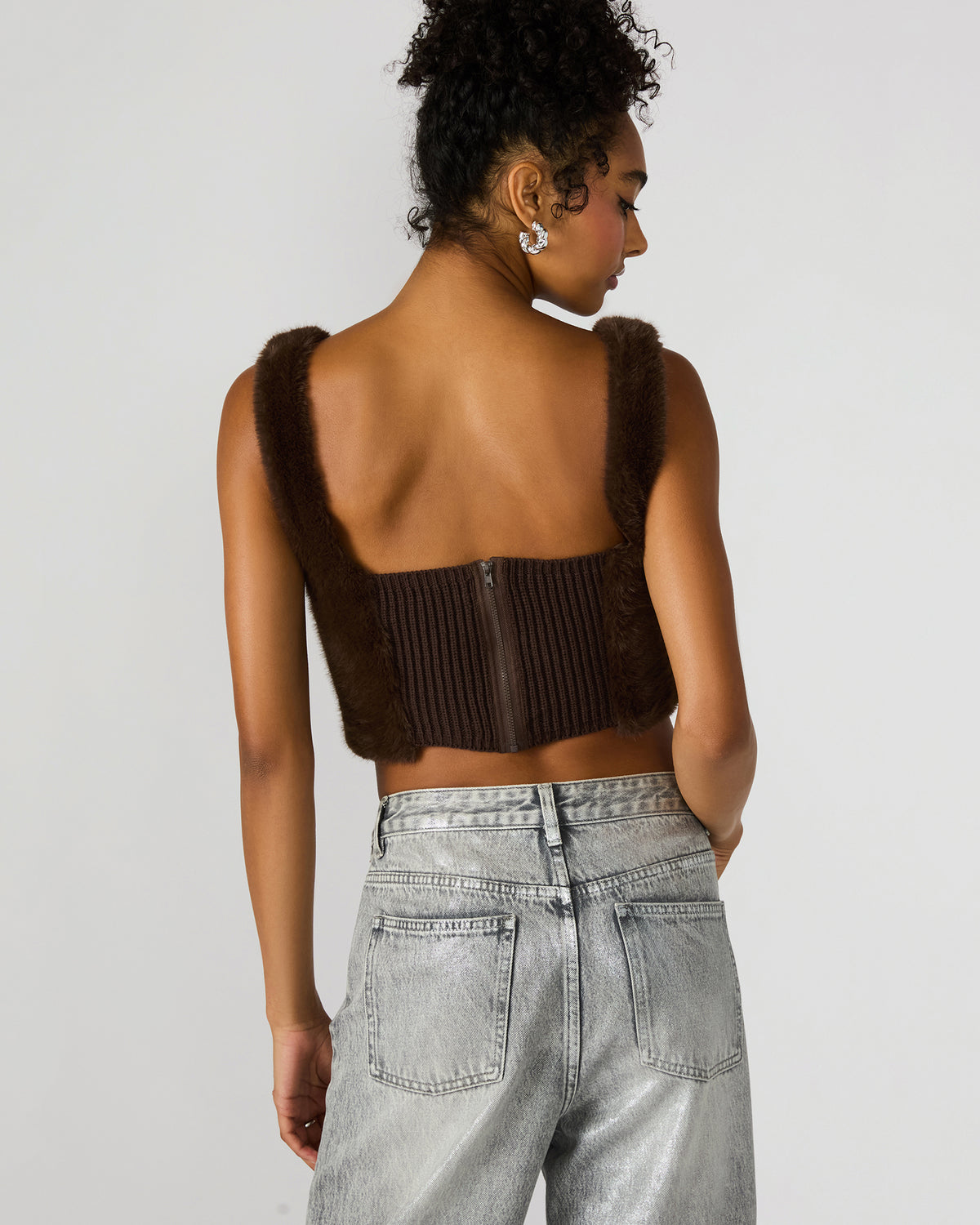 HANNIA Faux Fur Dark Espresso Cropped Women's Top - Steve Madden