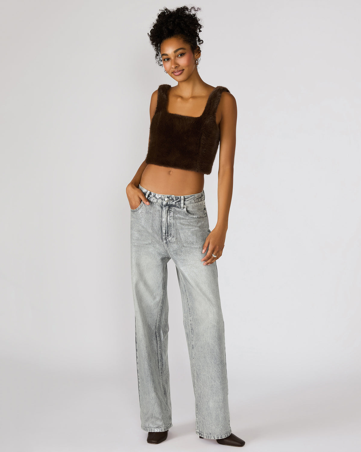 HANNIA Faux Fur Dark Espresso Cropped Women's Top - Steve Madden