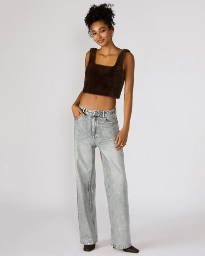 HANNIA Faux Fur Dark Espresso Cropped Women's Top - Steve Madden