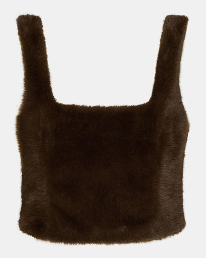 HANNIA Faux Fur Dark Espresso Cropped Women's Top - Steve Madden