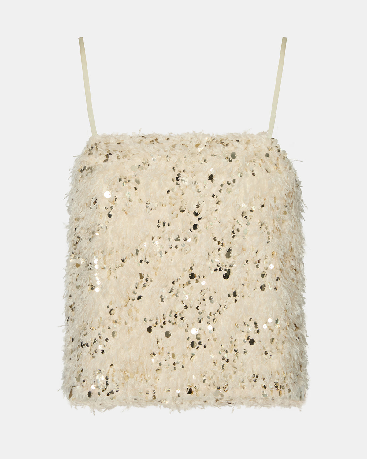 BLAKELYN Ivory Feather Sequin Embellished Women's Top - Steve Madden