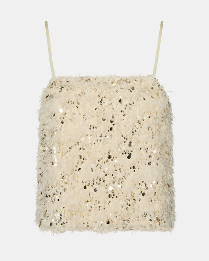 BLAKELYN Ivory Feather Sequin Embellished Women's Top - Steve Madden