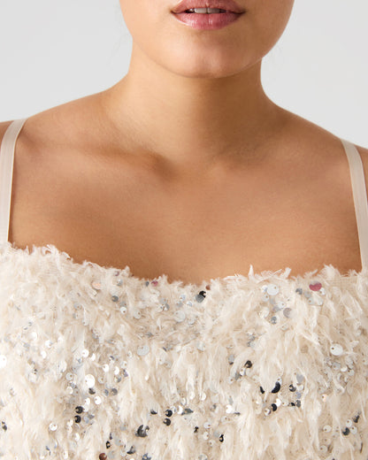 BLAKELYN Ivory Feather Sequin Embellished Women's Top - Steve Madden