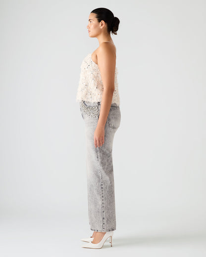 BLAKELYN Ivory Feather Sequin Embellished Women's Top - Steve Madden