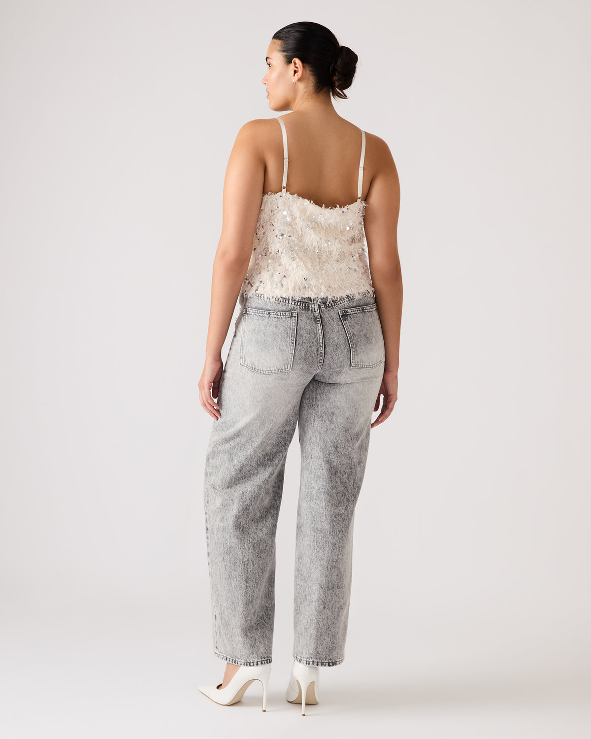BLAKELYN Ivory Feather Sequin Embellished Women's Top - Steve Madden