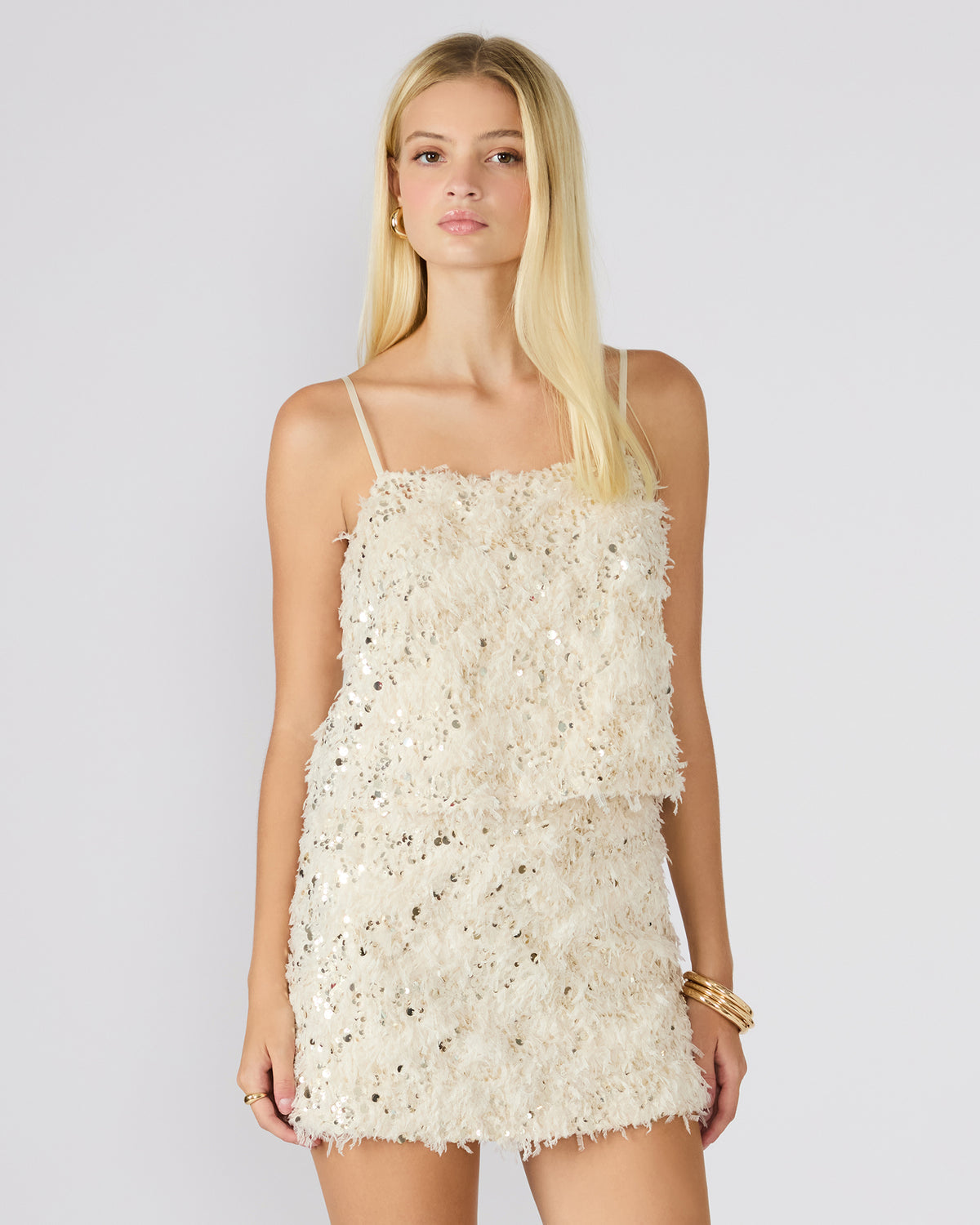 BLAKELYN Ivory Feather Sequin Embellished Women's Top - Steve Madden