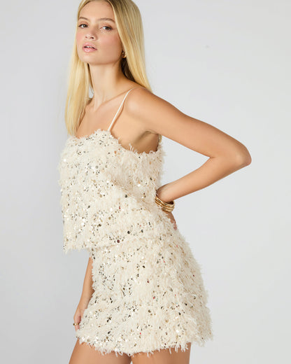BLAKELYN Ivory Feather Sequin Embellished Women's Top - Steve Madden