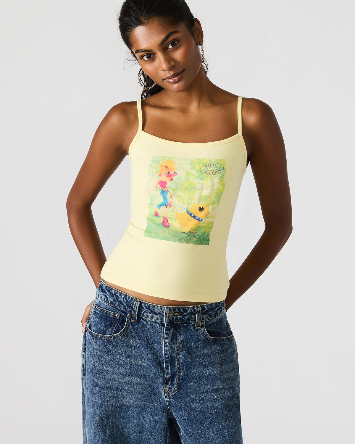 GOLDIE Pale Yellow Sleeveless Graphic Women's Tank Top - Steve Madden