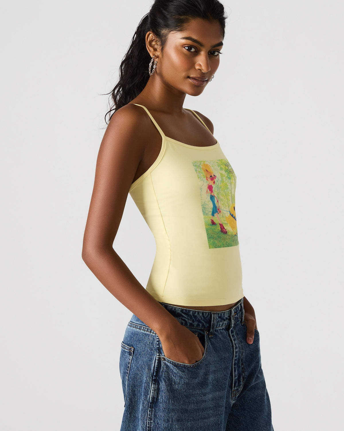 GOLDIE Pale Yellow Sleeveless Graphic Women's Tank Top - Steve Madden