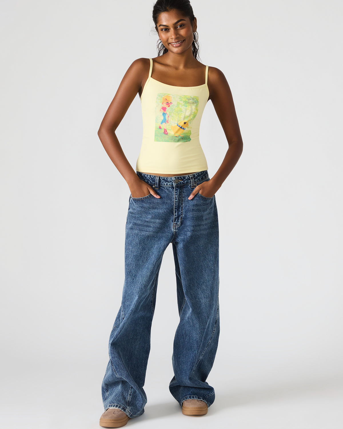 GOLDIE Pale Yellow Sleeveless Graphic Women's Tank Top - Steve Madden