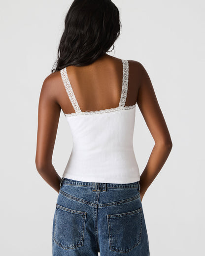 LOVE GOLDIE Antique Lace Trim Sleeveless Graphic Women's Tank Top - Steve Madden