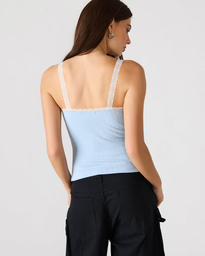 LOVE GOLDIE Surf Blue Lace Trim Sleeveless Graphic Women's Tank Top - Steve Madden