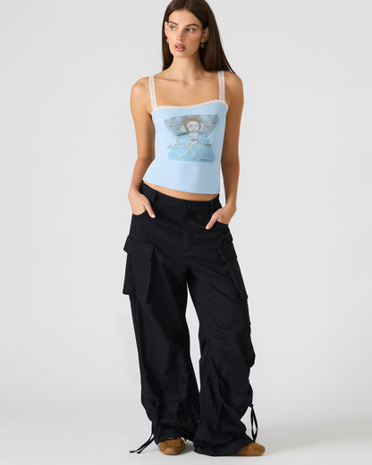 LOVE GOLDIE Surf Blue Lace Trim Sleeveless Graphic Women's Tank Top - Steve Madden