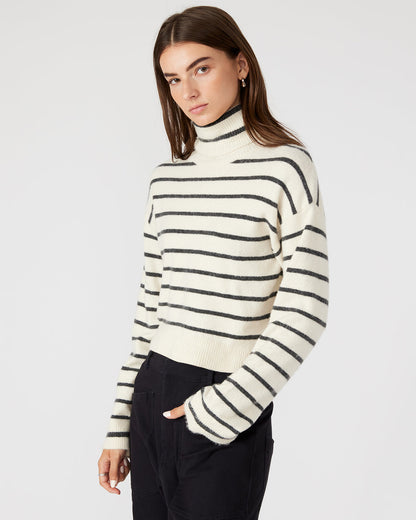 NARSHA Black/White Women's Turtleneck Stripe Sweater - Steve Madden