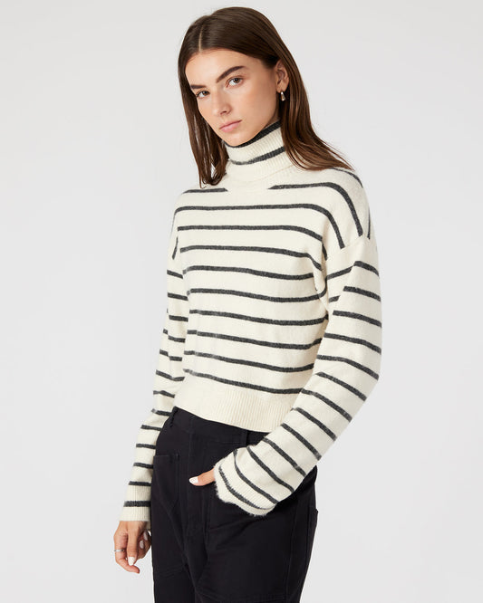 NARSHA Black/White Women's Turtleneck Stripe Sweater - Steve Madden