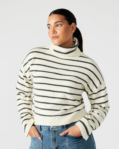 NARSHA Black/White Women's Turtleneck Stripe Sweater - Steve Madden