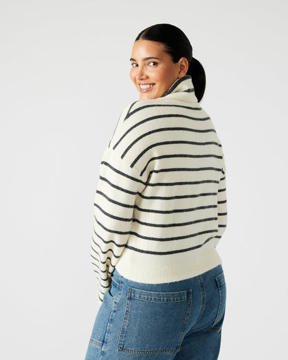NARSHA Black/White Women's Turtleneck Stripe Sweater - Steve Madden