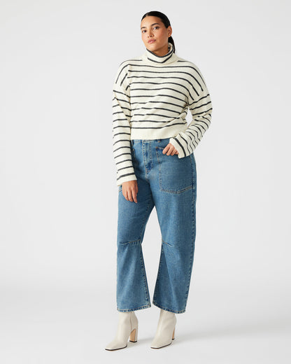 NARSHA Black/White Women's Turtleneck Stripe Sweater - Steve Madden