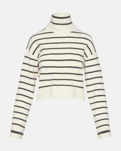 NARSHA Black/White Women's Turtleneck Stripe Sweater - Steve Madden