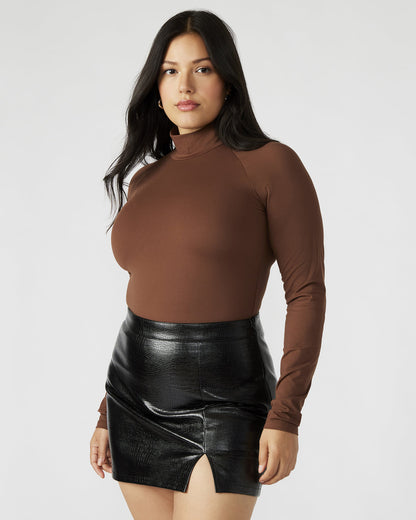 NELLE Bodysuit Brown | Women's Mock Neck Stretch Bodysuit - Steve Madden