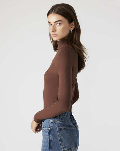 NELLE Bodysuit Brown | Women's Mock Neck Stretch Bodysuit - Steve Madden