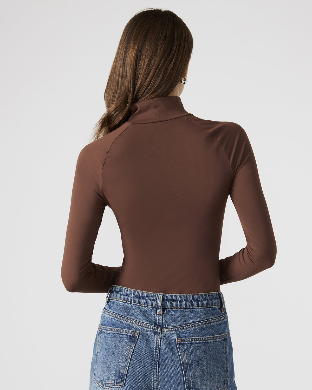 NELLE Bodysuit Brown | Women's Mock Neck Stretch Bodysuit - Steve Madden