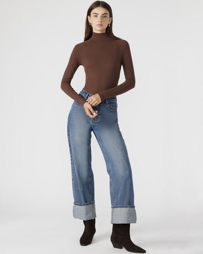 NELLE Bodysuit Brown | Women's Mock Neck Stretch Bodysuit - Steve Madden