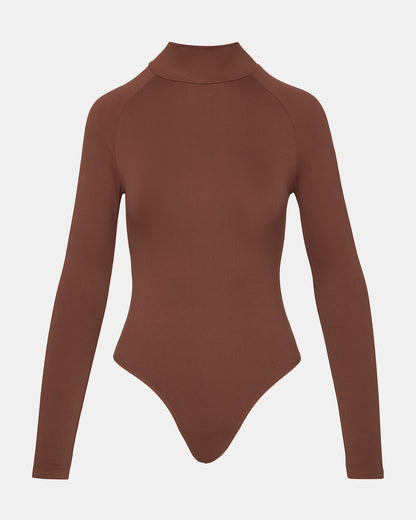 NELLE Bodysuit Brown | Women's Mock Neck Stretch Bodysuit - Steve Madden
