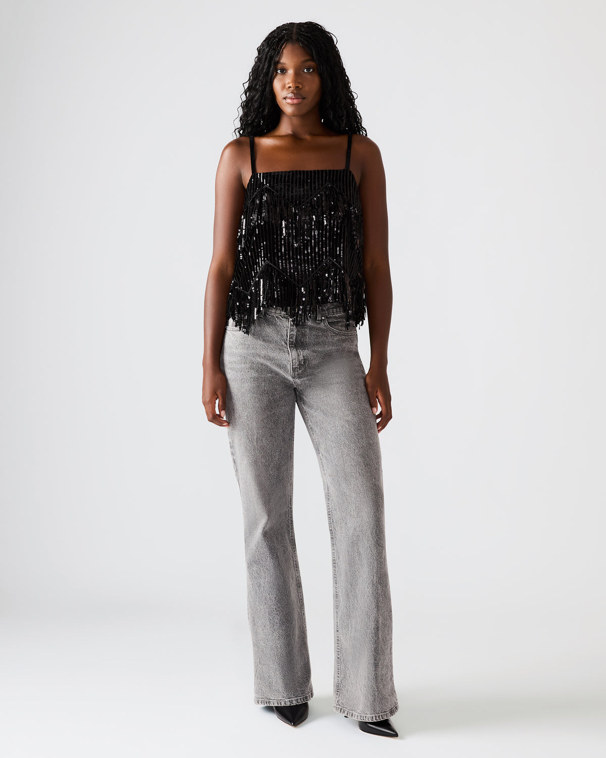 BLAKELYN Sequin Black Fringe Embellished Women's Top - Steve Madden
