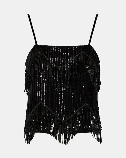 BLAKELYN Sequin Black Fringe Embellished Women's Top - Steve Madden