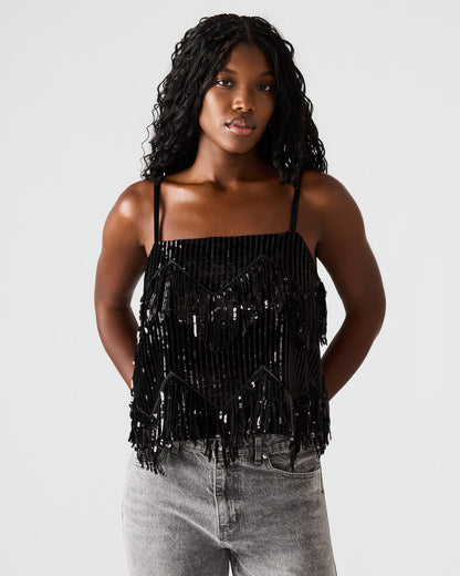 BLAKELYN Sequin Black Fringe Embellished Women's Top - Steve Madden