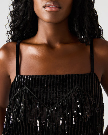 BLAKELYN Sequin Black Fringe Embellished Women's Top - Steve Madden