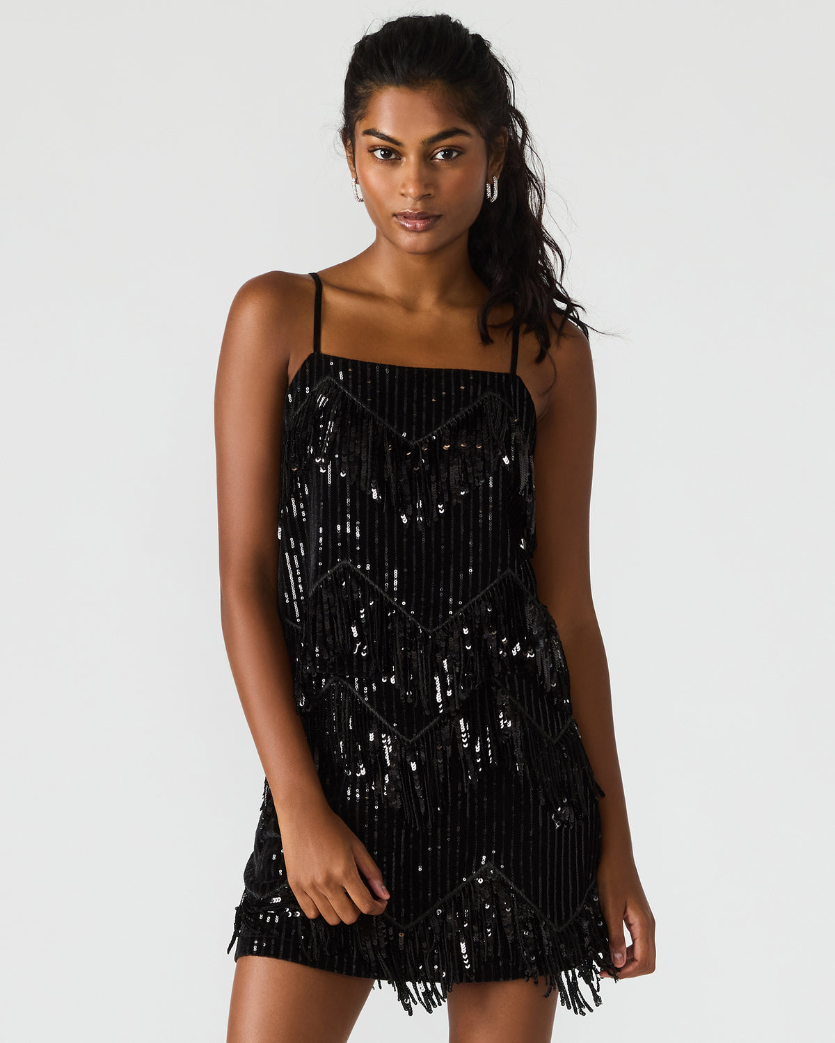 BLAKELYN Sequin Black Fringe Embellished Women's Top - Steve Madden