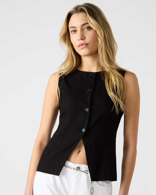WESLEY Top Black Button-Up Vest Top - Steve Madden