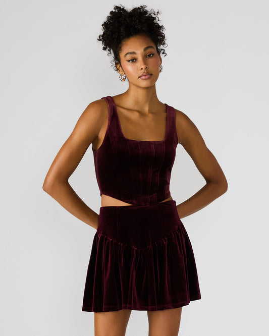 ARYANNA Wine Cropped Velvet Women's Top - Steve Madden