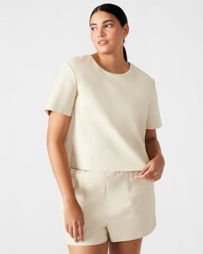 EZRA Bone Women's Short Sleeve Faux Leather Top - Steve Madden