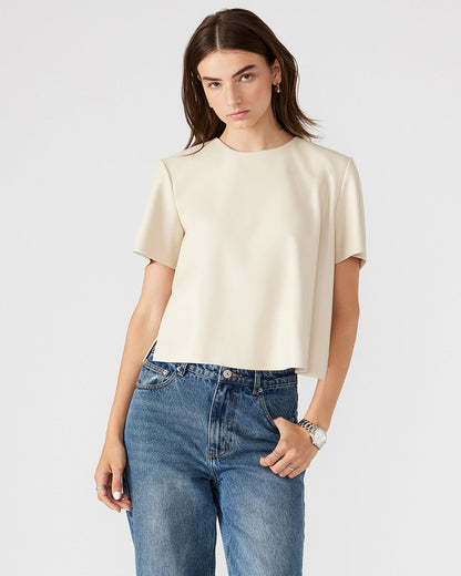 EZRA Bone Women's Short Sleeve Faux Leather Top - Steve Madden