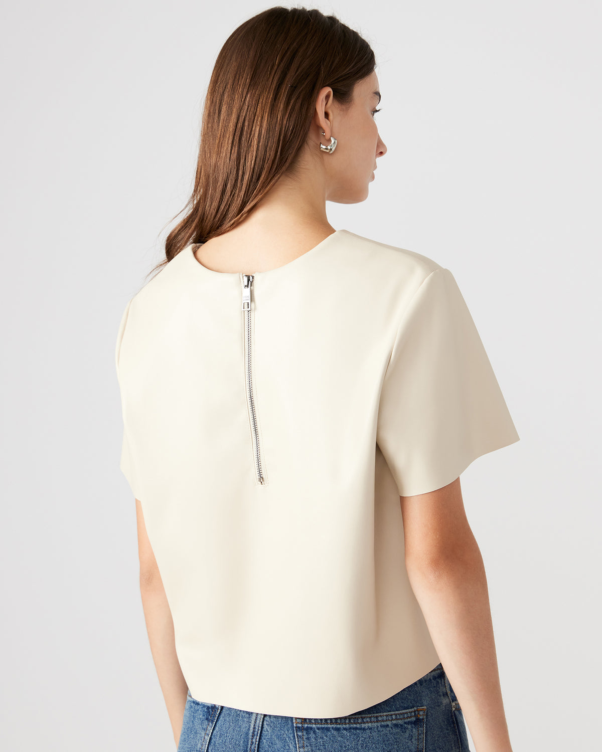 EZRA Bone Women's Short Sleeve Faux Leather Top - Steve Madden