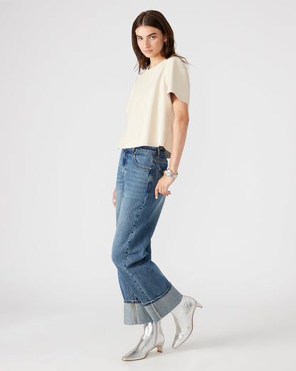 EZRA Bone Women's Short Sleeve Faux Leather Top - Steve Madden