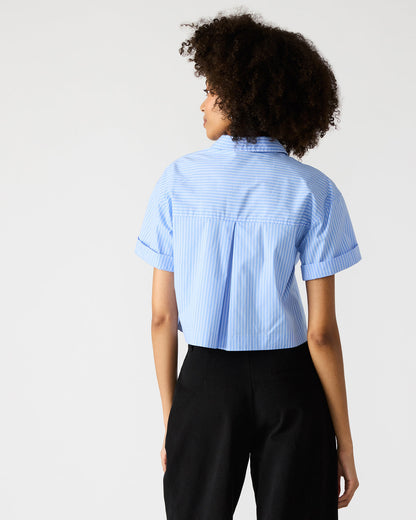 TULA Blue/White Women's Collared Button-Up Pinstripe Top - Steve Madden