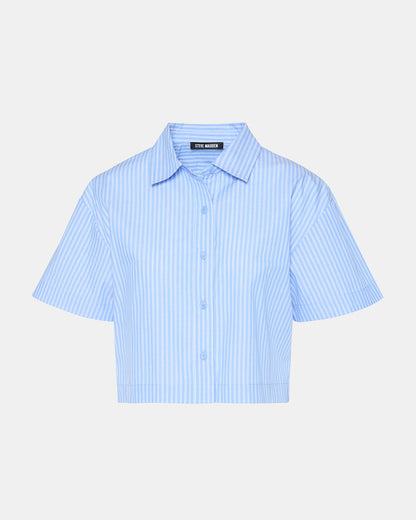 TULA Blue/White Women's Collared Button-Up Pinstripe Top - Steve Madden