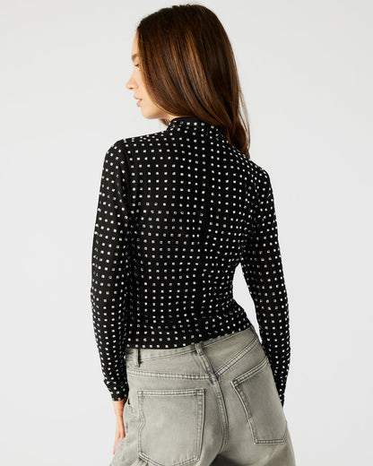 MELVINA Top Black | Women's Long-Sleeved Mesh Fabric Embellished Top - Steve Madden